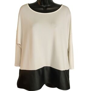Chico's Faux Leather Trim‎ Top Dolman Sleeve Blouse White Black Size 2